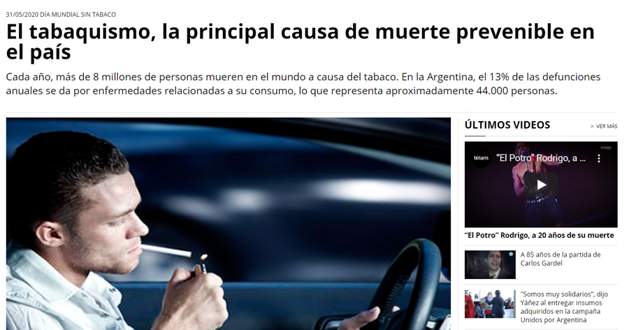 Nota Diario Telam - Día Mundial Sin Tabaco